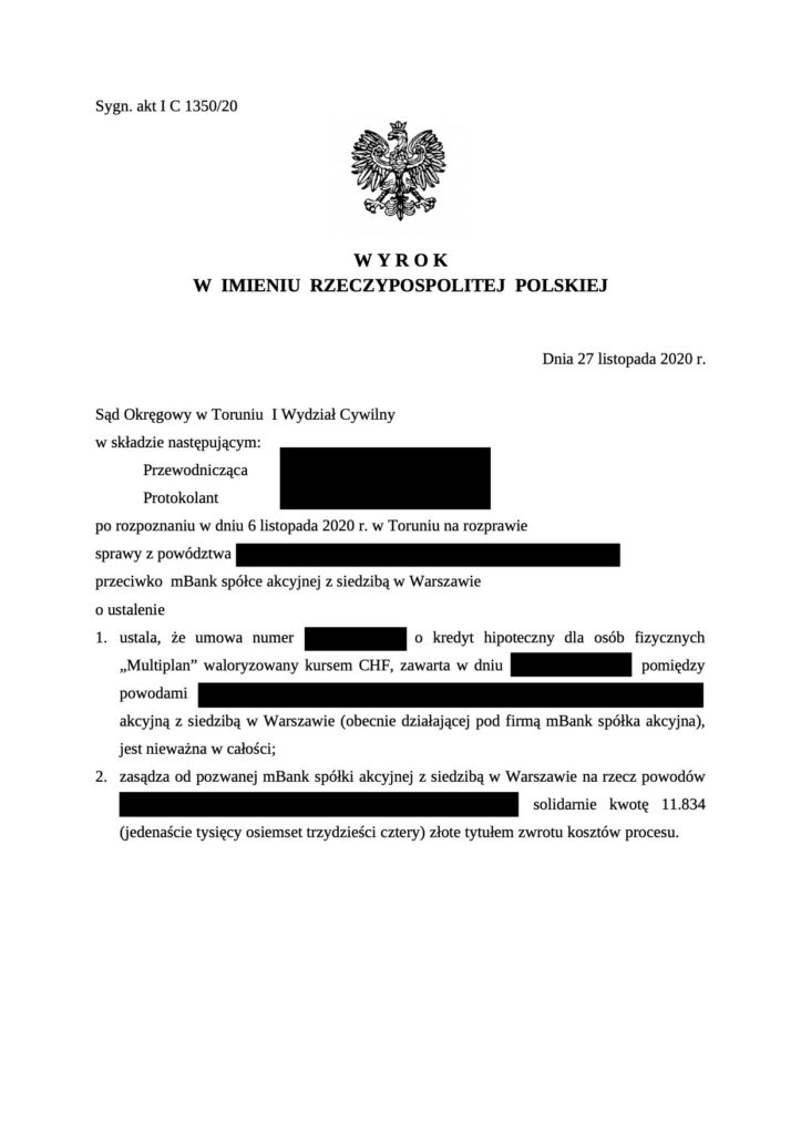 Mbank wyrok sprawa frankowa. Pozew przeciwko Mbank. Umowa Multiplan wyrok