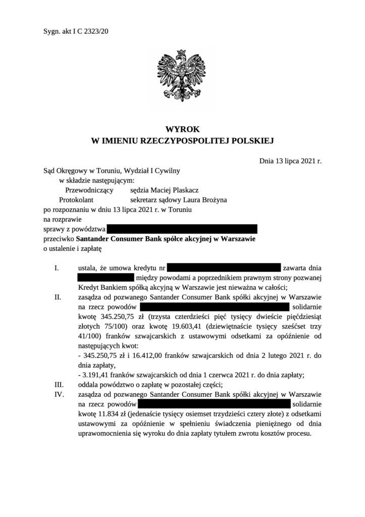 Wyrok przeciwko Santander Bank. Umowa Kredyt Bank nieważna. Kredyt Bank klauzule niedozwolone