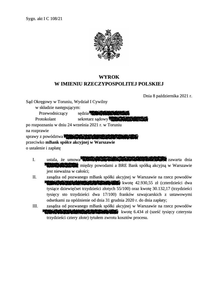 Nieważna umowa MBANK. Kancelaria frankowicze Bydgoszcz