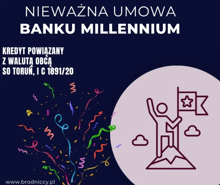 Nieważna umowa Banku Millennium kredyt powiązany z walutą obcą SO Toruń, I C 189120