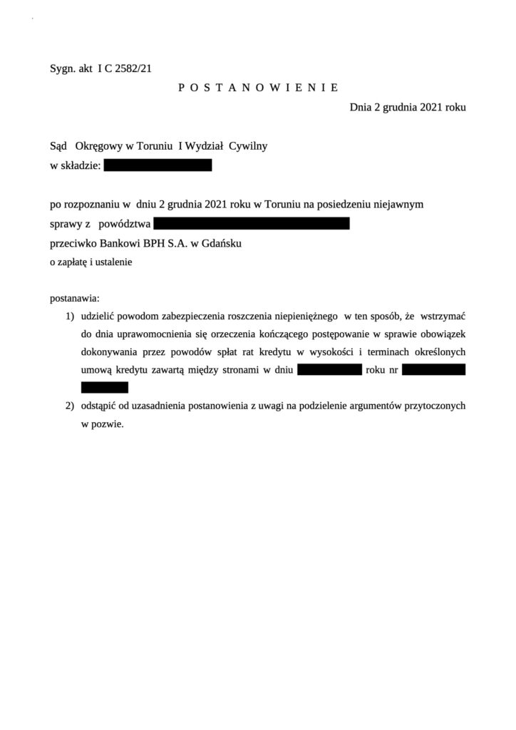 Wyrok w sprawie frankowej Toruń. Pomoc frankowiczom Gdynia.