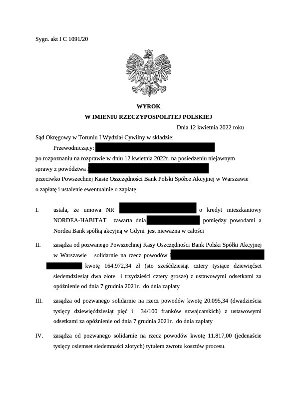 Unieważnienie kredytu Nordea-Habitat. Pozew przeciwko Nordea. Kredyt we frankacg