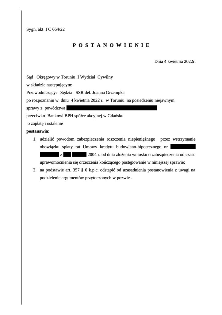 Zabezpieczenie w sprawie frankowej Gdańsk. Kancelaria frankowa Lublin. Pomoc frankowiczom Białystok.