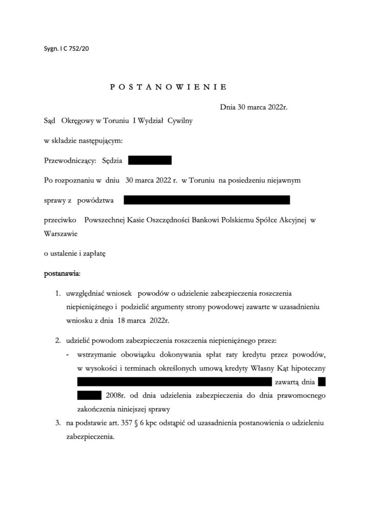 Zabezpieczenie w sprawie frankowej Gdynia. Pomoc frankowiczom Łódź. Kancelaria frankowa Ryn.