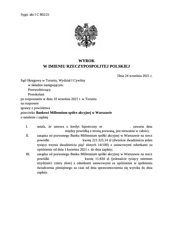 rozliczenie z bankiem po unieważnieniu kredytu frankowego