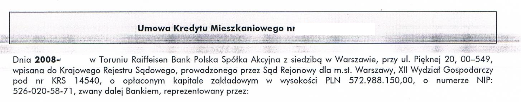 Raiffeisen umowa kredytu mieszkaniowego we frankach