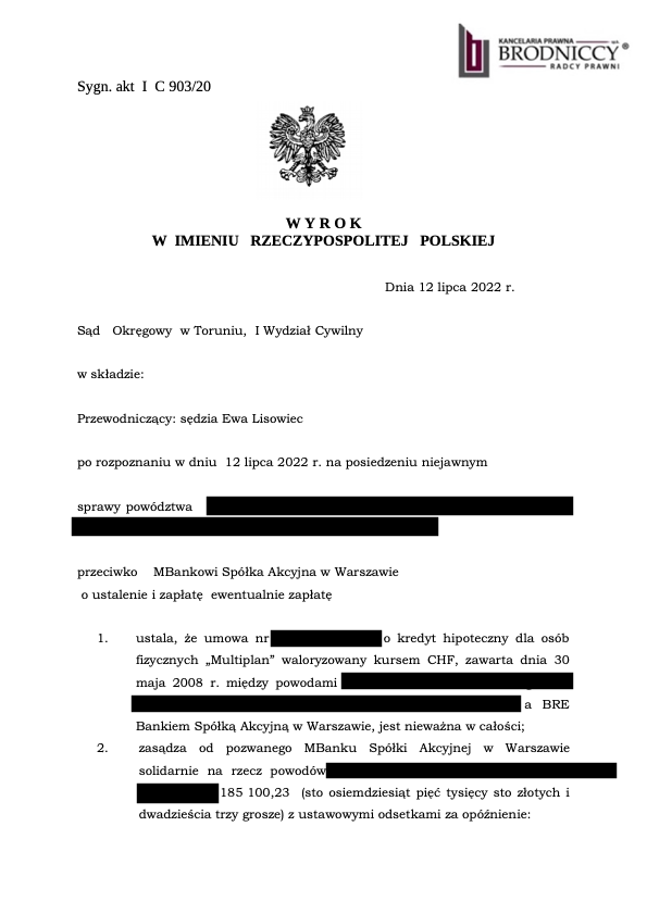 Nieważna umowa mBank. Kredyt we frankch mBank. mBank frankowicze
