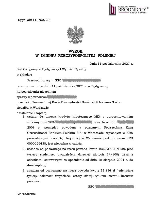 Umowa MIX prawomocnie nieważna. Umowa kredytu hipotecznego MIX w walucie wymienialnej PKO BP