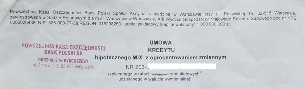 umowa kredytu hipotecznego MIX z oprocentowaniem zmiennym. Kredyt MIX w walucie wymienialnej