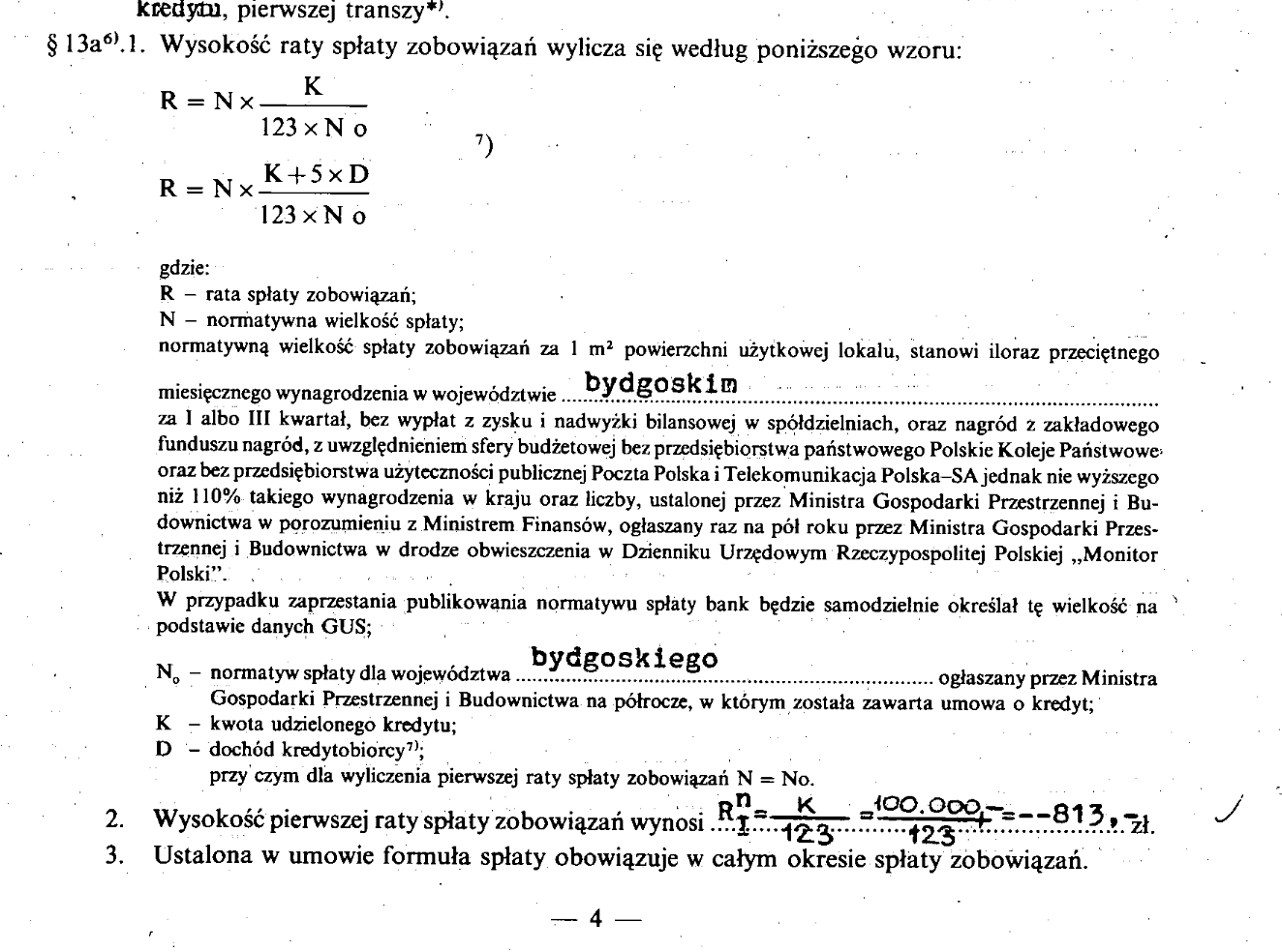 Fragment umowy kredytu Alicja PKO BP dotyczący oprocentowania i naliczania odsetek